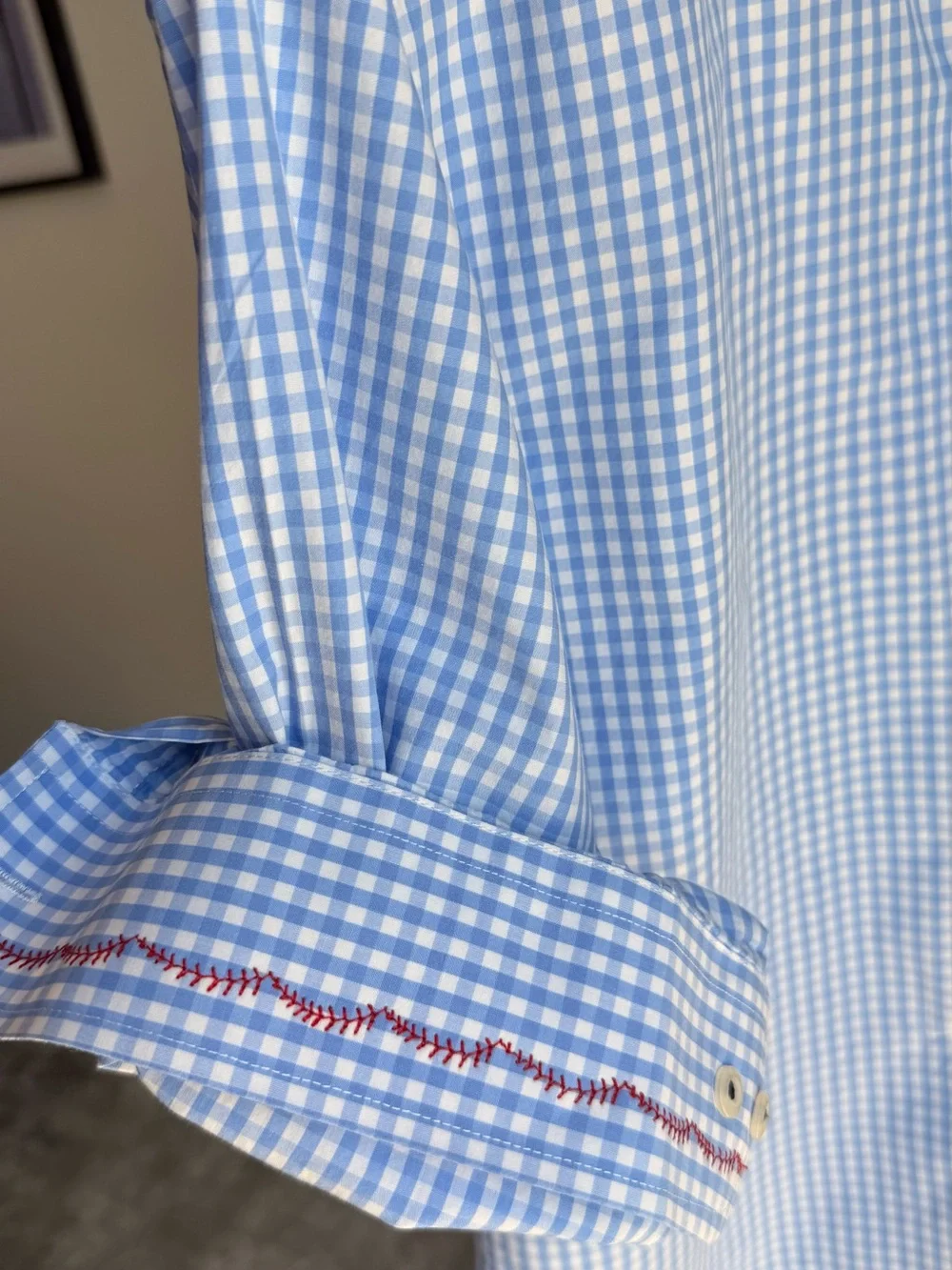 Reloved Upcycle ♻️ White and Blue Ruffle collar Blouse Red Embroidery - Picture 7 of 13